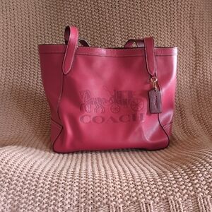 Coach Red Leather Tote Bag
